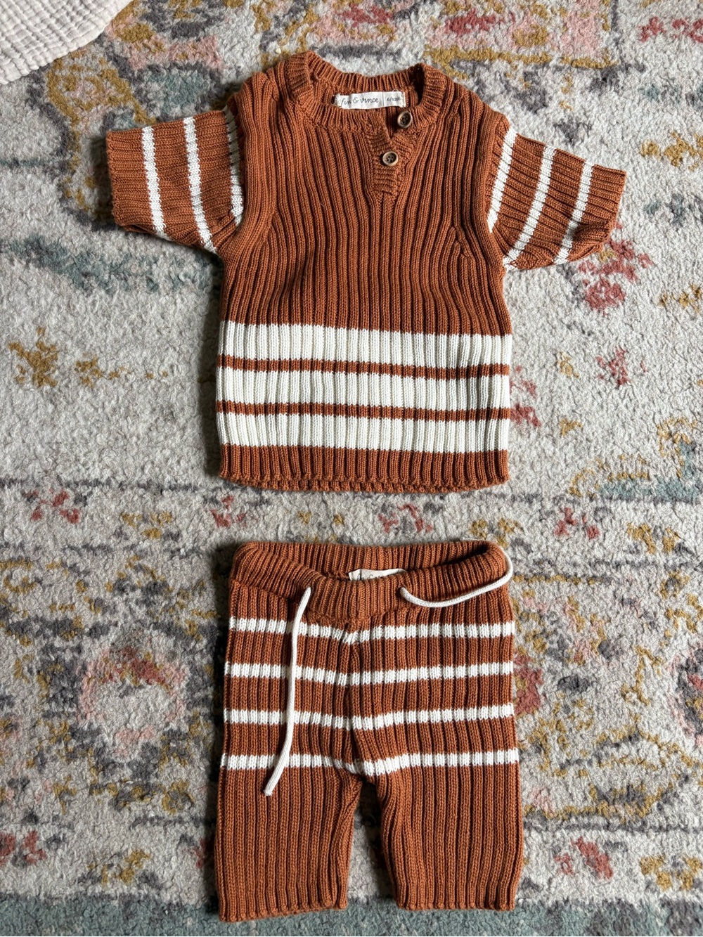 Fin and Vince Kids Ribbed Knit Matching Set in Rust & White